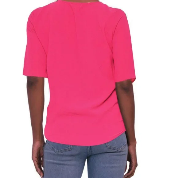 NWT Cupio Blush V-neck Tie Front Textured Pink Shirt Blouse - Picture 4 of 5